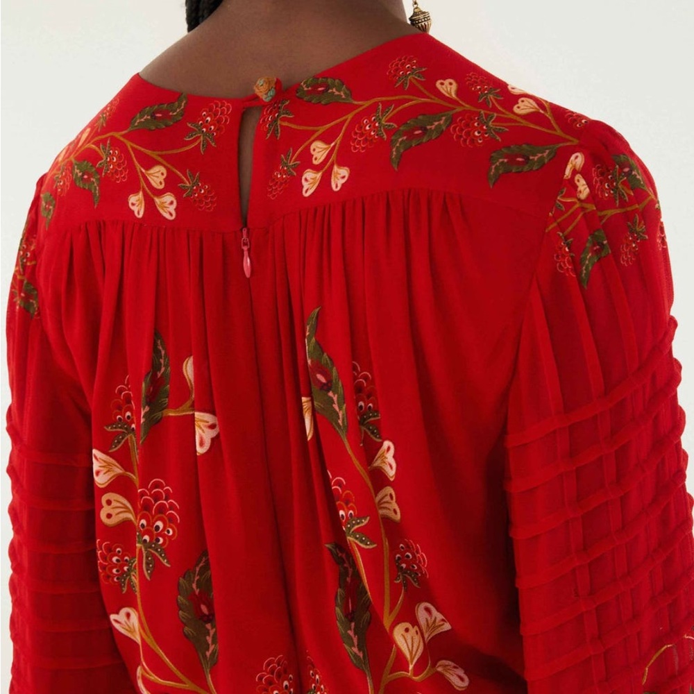 NEW FARM RIO berry garden long sleeve pleated maxi dress red boho wedding guest - Picture 8 of 13